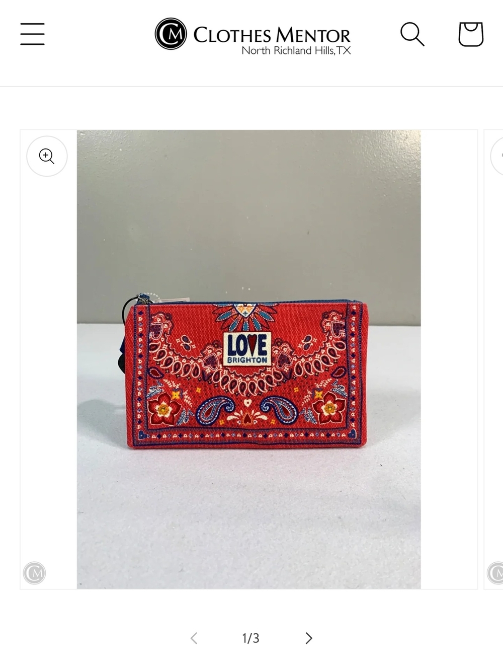 BRIGHTON Love Red Bandana Canvas Paisley Floral Cosmetic Zipper Pouch
